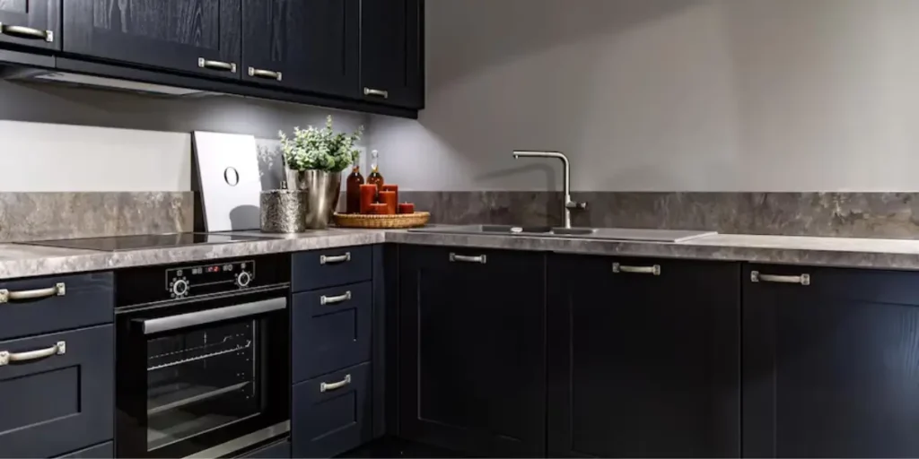 backsplash for black granite countertops and white cabinets