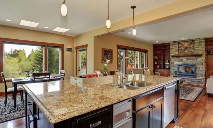 Gold Granite Countertops with Dark Cabinets