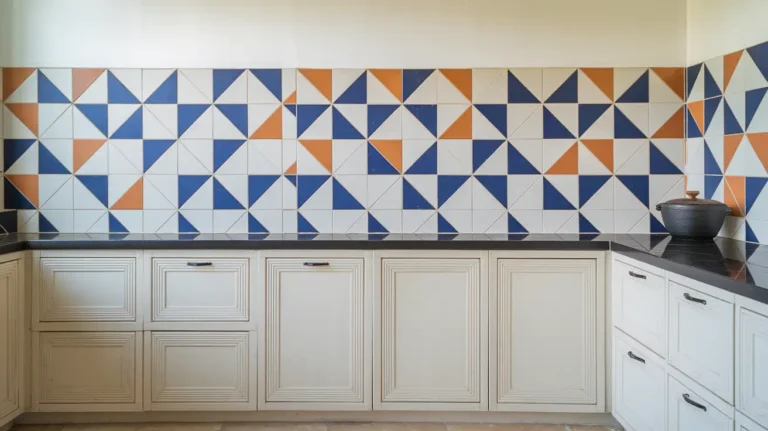 Top 12 Backsplash Ideas for White Cabinets and Granite Countertops and this is a Geometric Backsplash