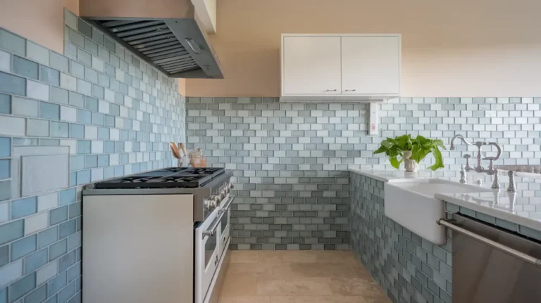 Top 12 Backsplash Ideas for White Cabinets and Granite Countertops and this is a Glass Subway Tile Backsplash