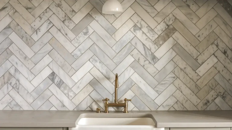 this is a Herringbone Marble Tile Backsplash idea