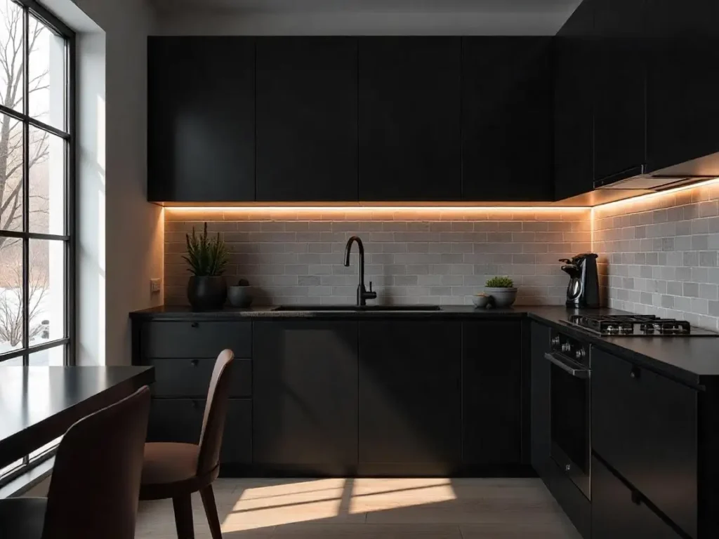 Kitchen with brick backsplash