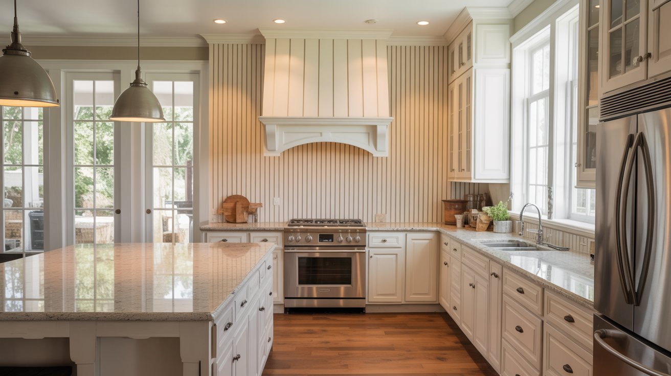kitchen with shiplap backsplash