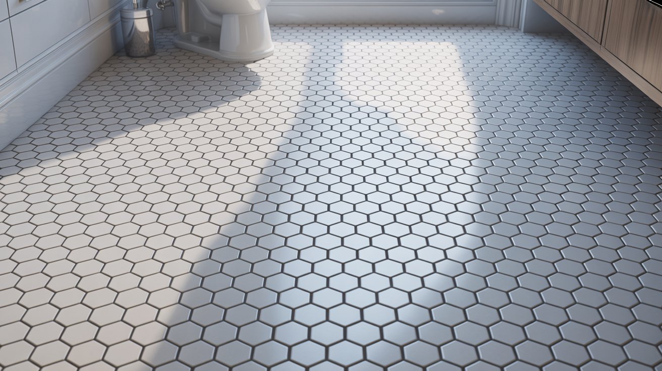 bathroom with hexagon floor tile