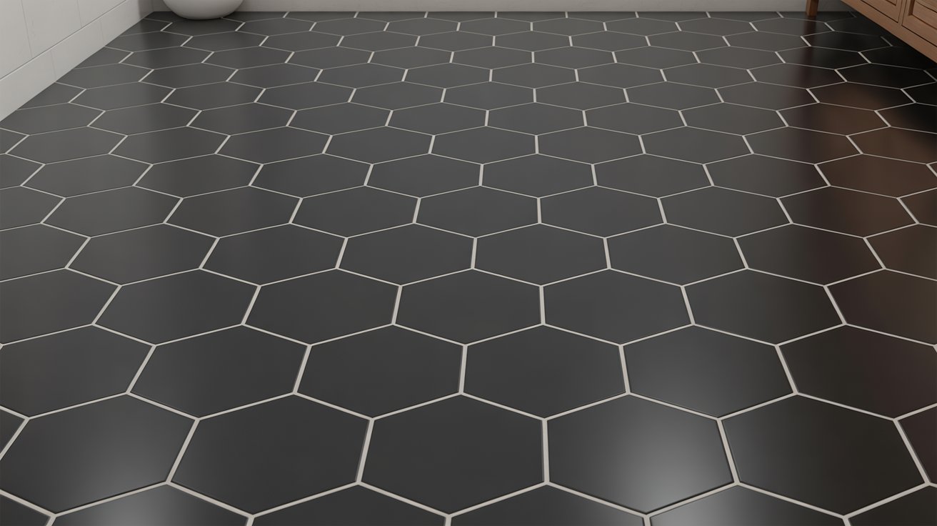 hexagon black floor tiles for bathroom