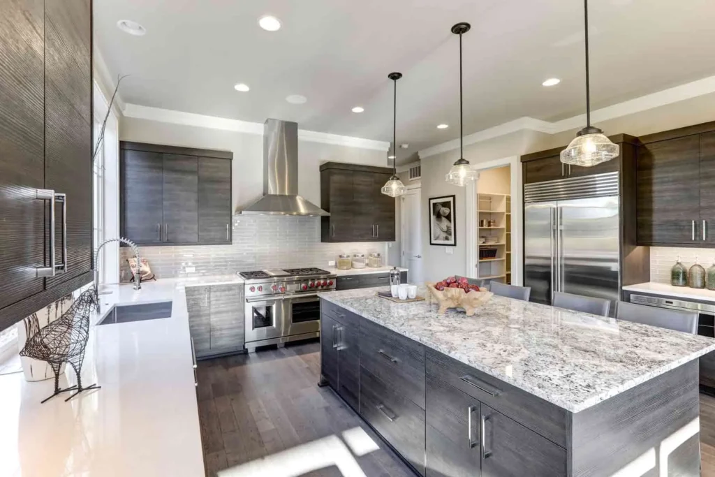 Modern kitchen with granite island and countertops Is Soapstone Cheaper Than Granite comparison by SF Marble & Granite