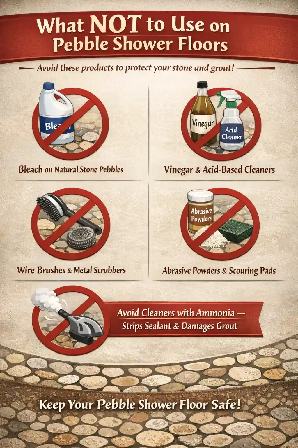 how to clean pebble shower floor