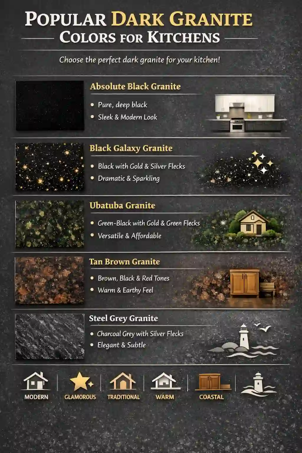 kitchens with dark granite countertops