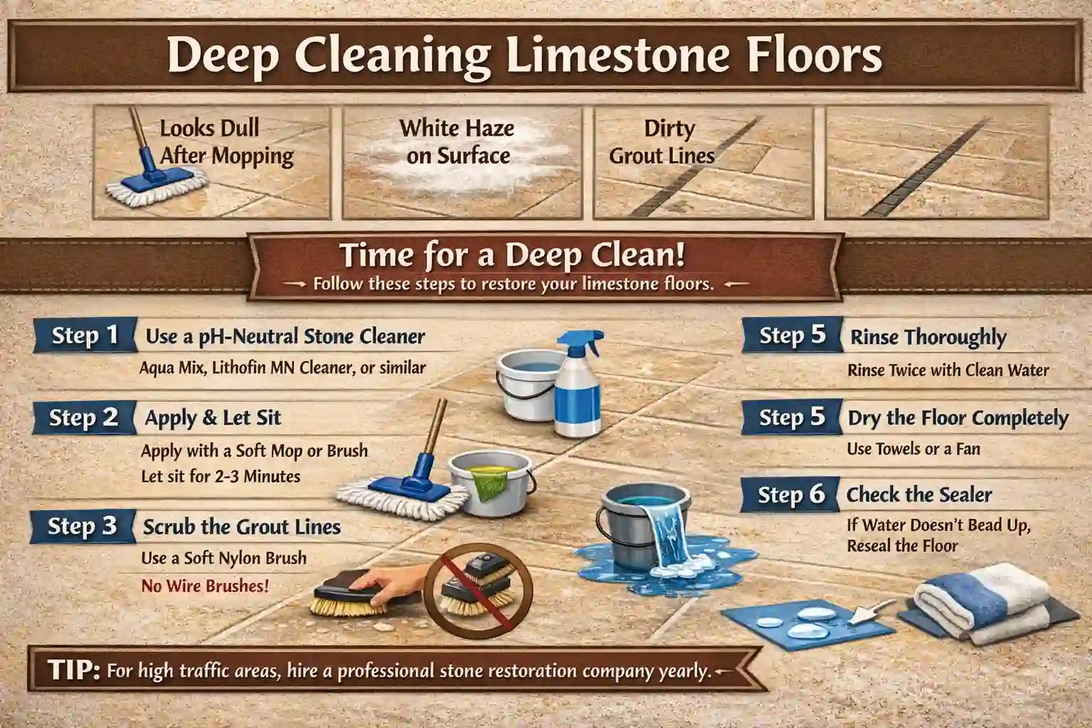 how to clean limestone floors