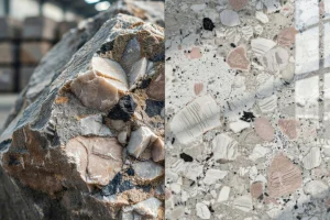 Is granite natural or artificial — raw granite block compared to polished granite slab surface
